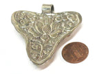 1 Pendant - Ethnic Tibetan triangular arrowhead shape inlaid pendant from Nepal with lotus flower on reverse side - PM585A