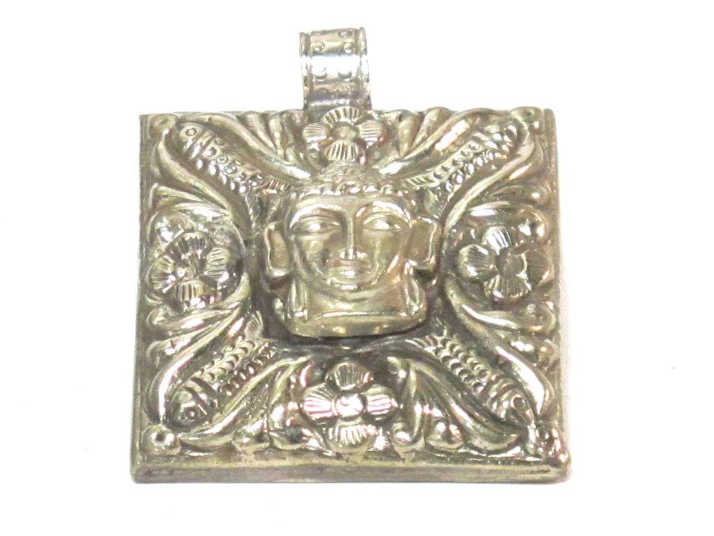 1 pendant - Tibetan silver square shape Buddha pendant detailed carving with phoenix eagle bird design on other side - PM588C