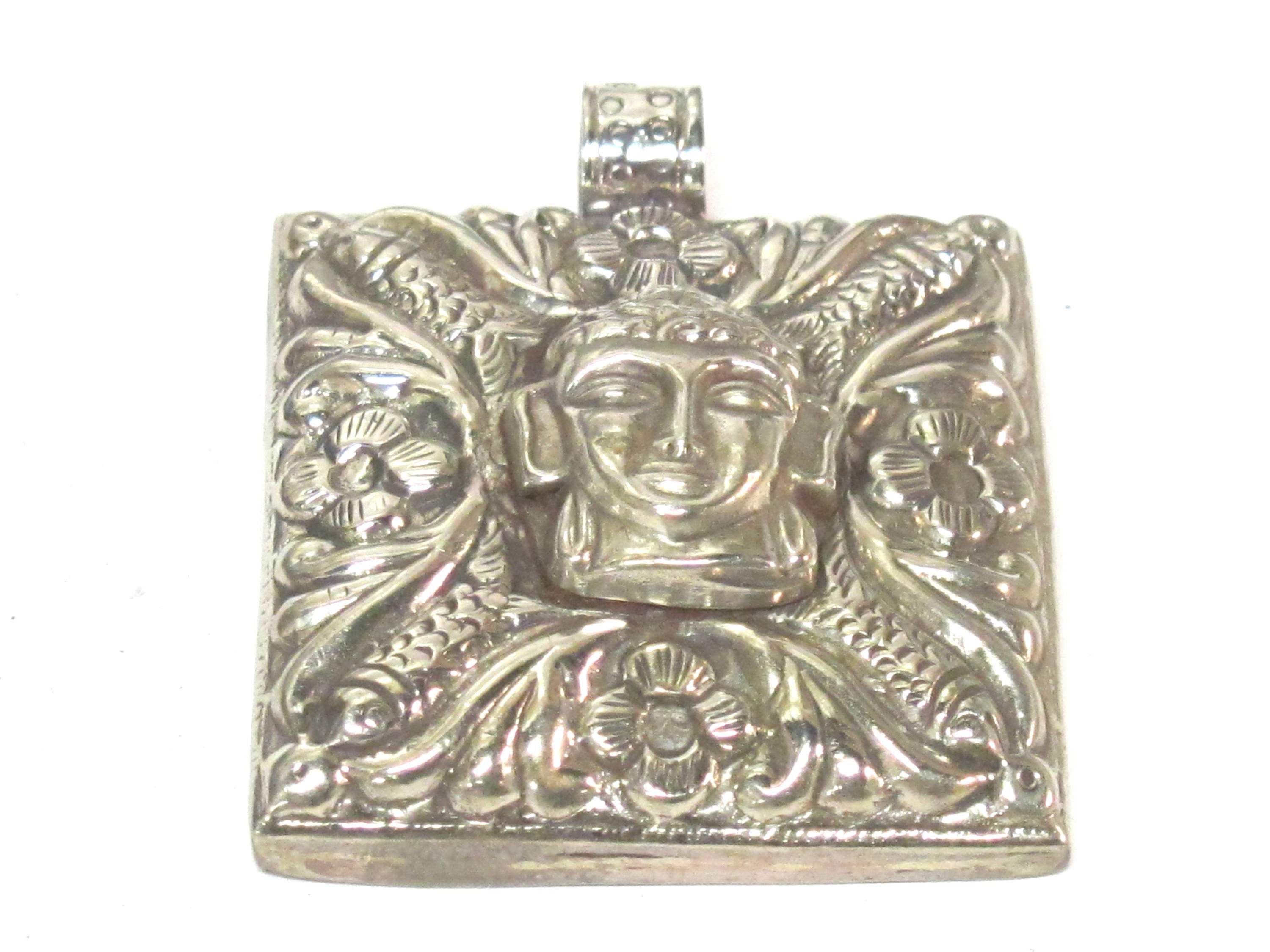 1 pendant - Tibetan silver square shape Buddha pendant from Nepal - PM588E