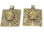 1 pendant - Tibetan square shape Buddha pendant antiqued golden color detailed carving with turtle design on other side - PM589B
