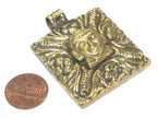 1 pendant - Tibetan square shape Buddha pendant antiqued golden color detailed carving with turtle design on other side - PM589B