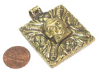 1 pendant - Tibetan square shape Buddha pendant antiqued golden color with deer animal carving on other side - PM589D
