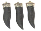 1 Pendant -Ethnic tribal Long tibetan silver capped black tooth chilli shape horn pendant - PM591