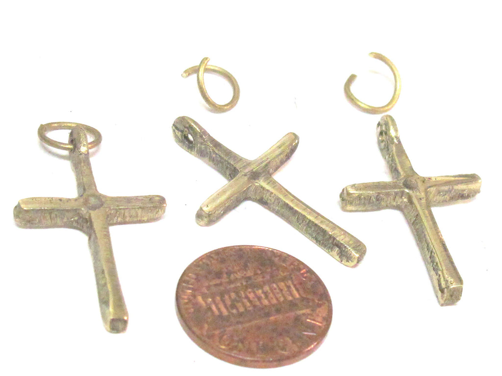 6 pendants lot - Small size Tibetan solid brass cross charm pendants - PM259D custom designs copyright Nepalbeadshop