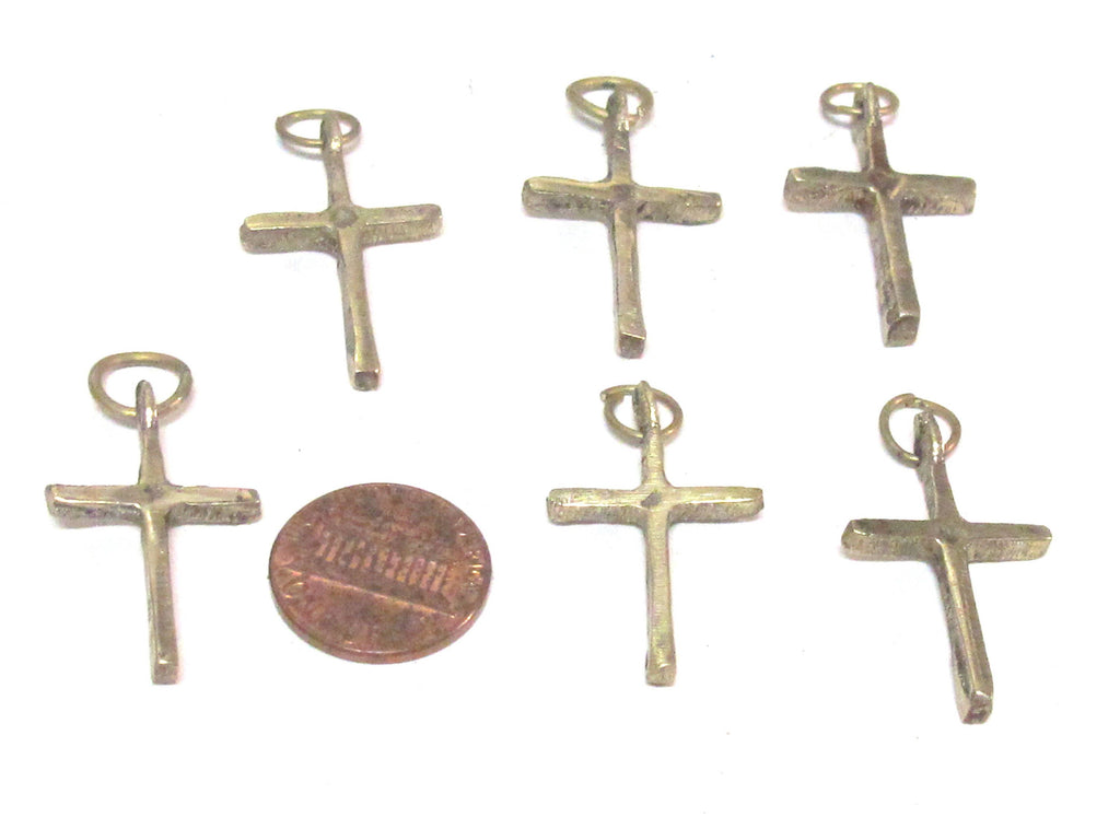 6 pendants lot - Small size Tibetan solid brass cross charm pendants - PM259D custom designs copyright Nepalbeadshop