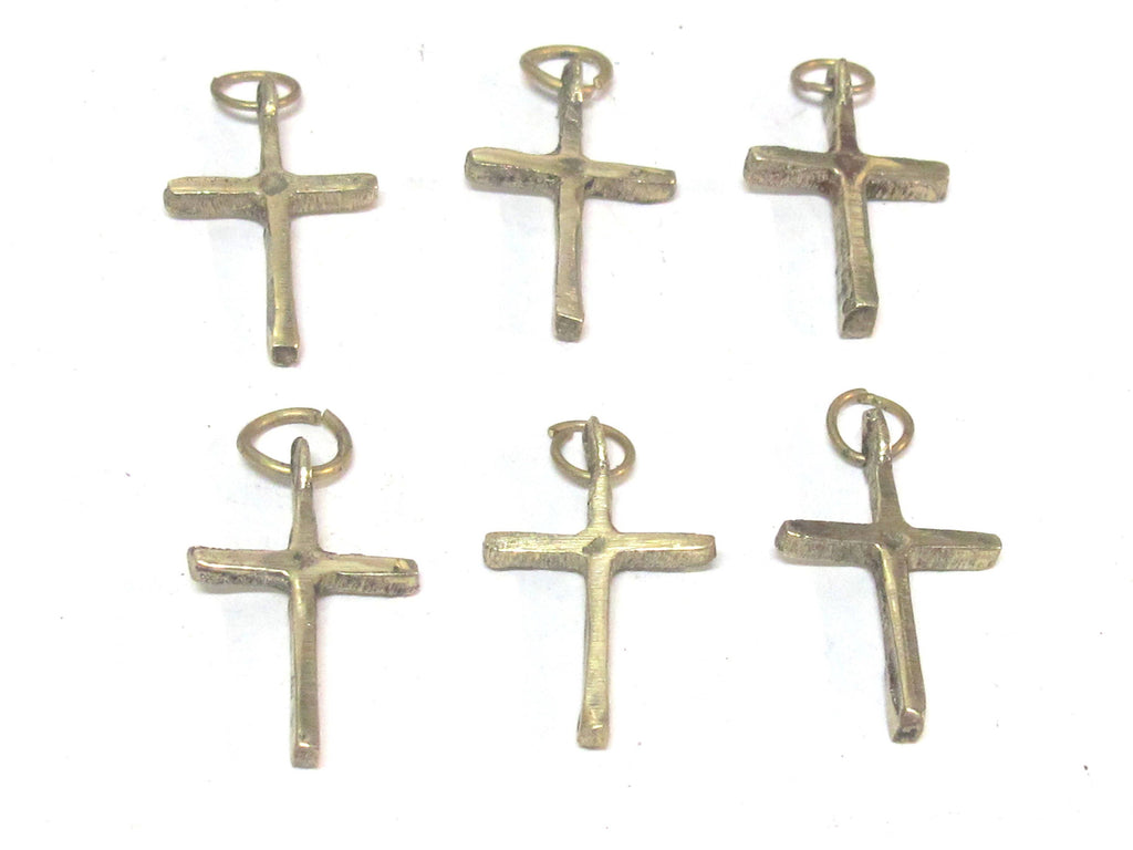 6 pendants lot - Small size Tibetan solid brass cross charm pendants - PM259D custom designs copyright Nepalbeadshop