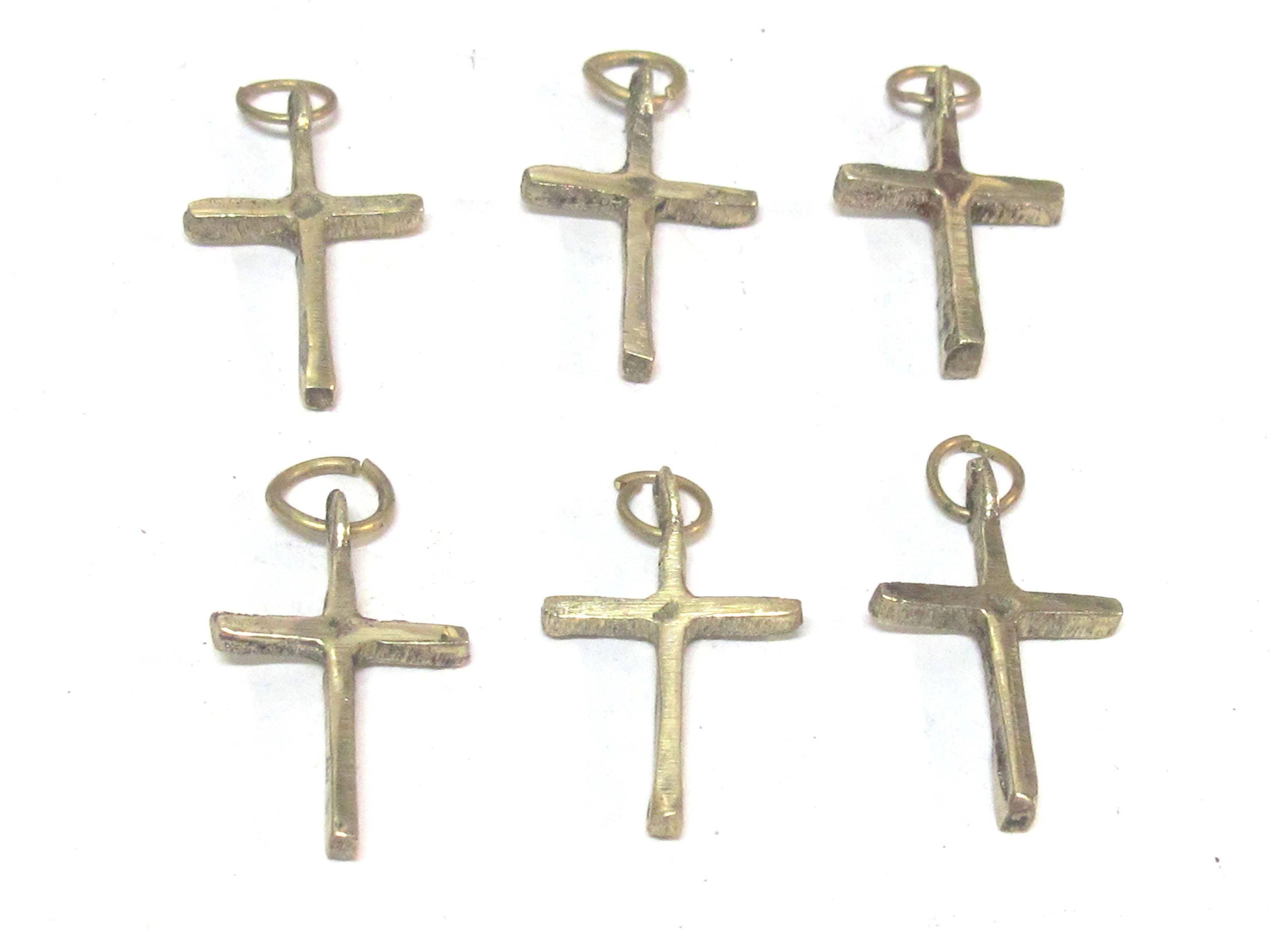 6 pendants lot - Small size Tibetan solid brass cross charm pendants - PM259D custom designs copyright Nepalbeadshop