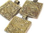 1 pendant - Tibetan buddha pendant - square shape Buddha pendant antiqued golden color phoenix eagle bird carving on other side - PM589C