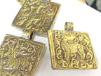 1 pendant - Tibetan square shape Buddha pendant antiqued golden color with deer animal carving on other side - PM589D
