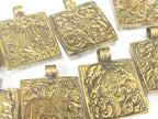 1 pendant - Tibetan square shape Buddha pendant antiqued golden color with floral animal mix design on other side - PM589A