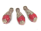 1 Pendant - Small medium sized Tibetan silver dyed coral drop pendant with floral design bail - PM592