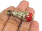 1 Pendant - Small medium sized Tibetan silver dyed coral drop pendant with floral design bail - PM592