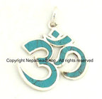Tibetan silver plated Om pendant with turquoise inlay - PM265