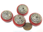 1 Bead -Large Tibetan red crackle resin capped bead with tibetan double dorje vajra symbol - BD977A