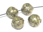 2 Beads - Tibetan repousse floral design oval shape beads 18 - 19 mm - BD978s