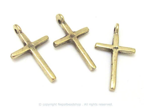 6 pendants lot - Small size Tibetan solid brass cross charm pendants - PM259D custom designs copyright Nepalbeadshop