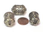 1 BEAD - Beautiful cylinder scroll shape Tibetan silver repousse lotus floral design bead- BD942B