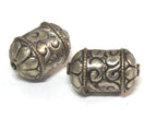 1 BEAD - Beautiful cylinder scroll shape Tibetan silver repousse lotus floral design bead- BD942B