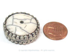 1 BEAD - Beautiful large disc wheel shape tibetan silver encased white crackle resin focal pendant bead - BD311B