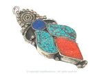 1 pendant - Large ethnic design Tibetan pendant with mosaic turquoise lapis inlay -- PM574A