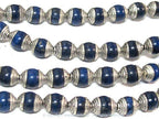 4 Beads - Tibetan silver color capped lapis gemstone beads from Nepal 7 - 8 mm x 9 - 10 mm - BD773D