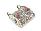 1 Tibetan pendant-Ethnic nepal pendant Tibetan silver color floral repousse double bail tribal pendant Nepal - PM595