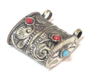 1 Tibetan pendant-Ethnic nepal pendant Tibetan silver color floral repousse double bail tribal pendant Nepal - PM595