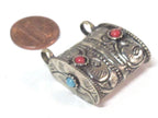 1 Tibetan pendant-Ethnic nepal pendant Tibetan silver color floral repousse double bail tribal pendant Nepal - PM595