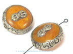 1 Bead - Reversible Large size Tibetan silver encased copal resin dorje vajra symbol bead - BD524B