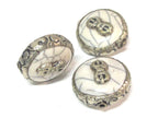 1 Bead - Reversible Large size Tibetan silver encased white cream color crackle resin dorje vajra symbol bead - BD524E