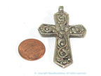 Reversible Tibetan lotus floral design cross pendant from Nepal -- PM596B