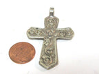 Reversible Tibetan lotus floral design cross pendant from Nepal -- PM596B