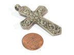 Reversible Tibetan lotus floral design cross pendant from Nepal -- PM596B