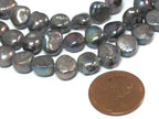 1 Full strand - Peacock Grey color irridescent freshwater cultured pearl beads 15 inches center hole drilled - PL026B
