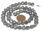 1 Full strand - Peacock Grey color irridescent freshwater cultured pearl beads 15 inches center hole drilled - PL026B