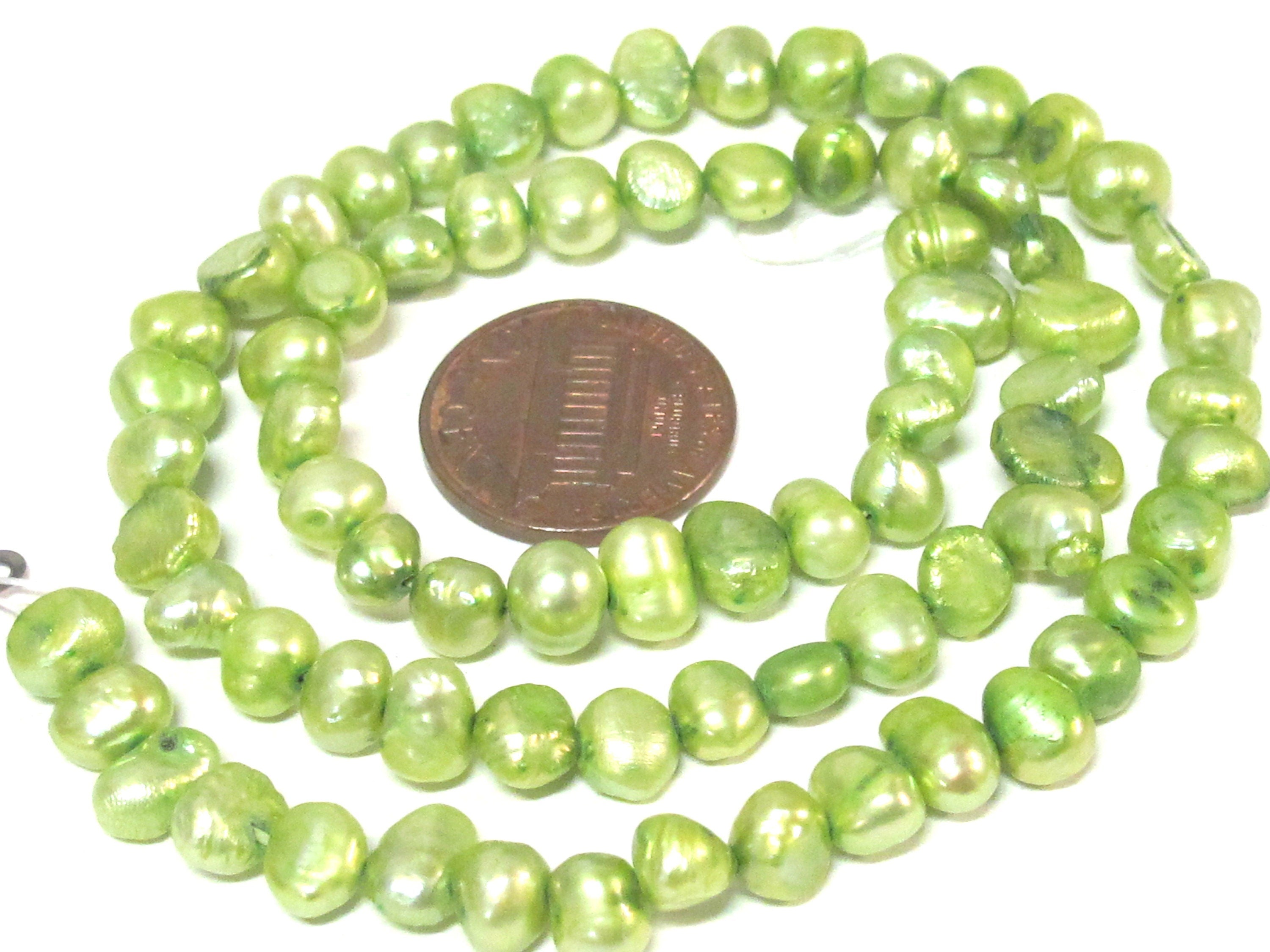 1 Full strand - Green color freshwater cultured pearl beads 15 inches strand - PL030C