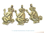 1 Pendant - Tibetan brass monkey pendant with floral carving on other side from Nepal - PM598