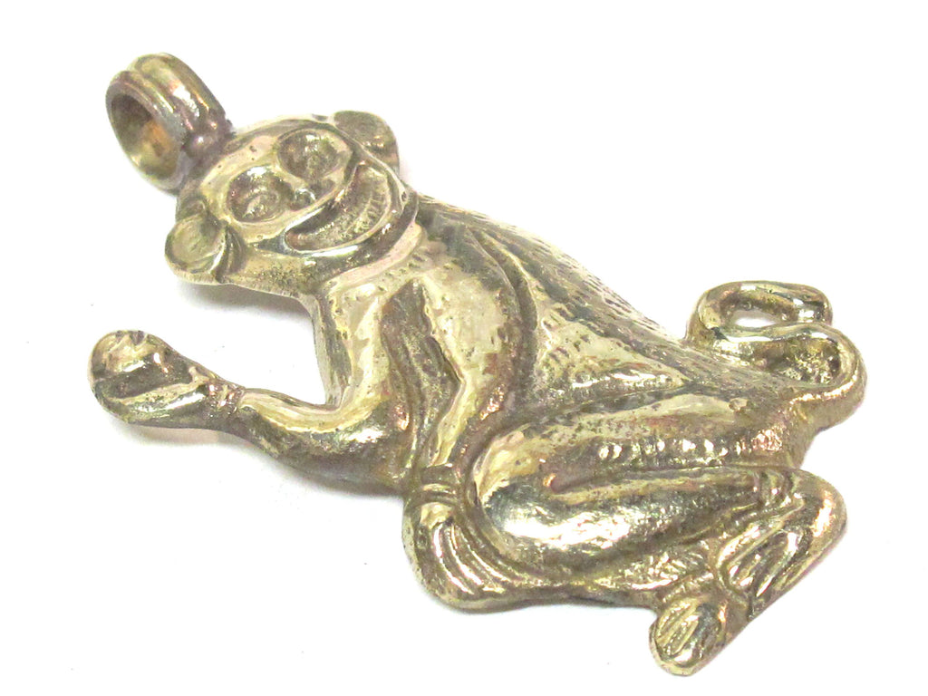 1 Pendant - Tibetan brass monkey pendant with floral carving on other side from Nepal - PM598