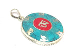 Special Sale Price - Tibetan om mantra prayer pendant with turquoise inlay - PM165F