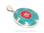 Special Sale Price - Tibetan om mantra prayer pendant with turquoise inlay - PM165F