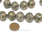 2 Beads-Tibetan silver tone floral repousse ethnic light weight bead from Nepal - BD852K