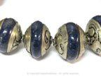 1 Bead - Ethnic Tibetan silver capped rondelle shape Lapis Lazuli gemstone beads from Nepal - BD970