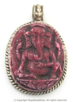 1 pendant - Oval shape red Ganesha pendant - PS004D