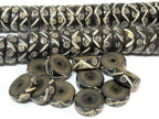 10 beads - 13 - 14 mm size black brown color flat disc recycled cattle bone beads with tribal dotted design - ML019ZB
