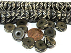 10 beads - 13 - 14 mm size black brown color flat disc recycled cattle bone beads with tribal dotted design - ML019ZB