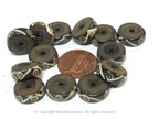 10 beads - 13 - 14 mm size black brown color flat disc recycled cattle bone beads with tribal dotted design - ML019ZB
