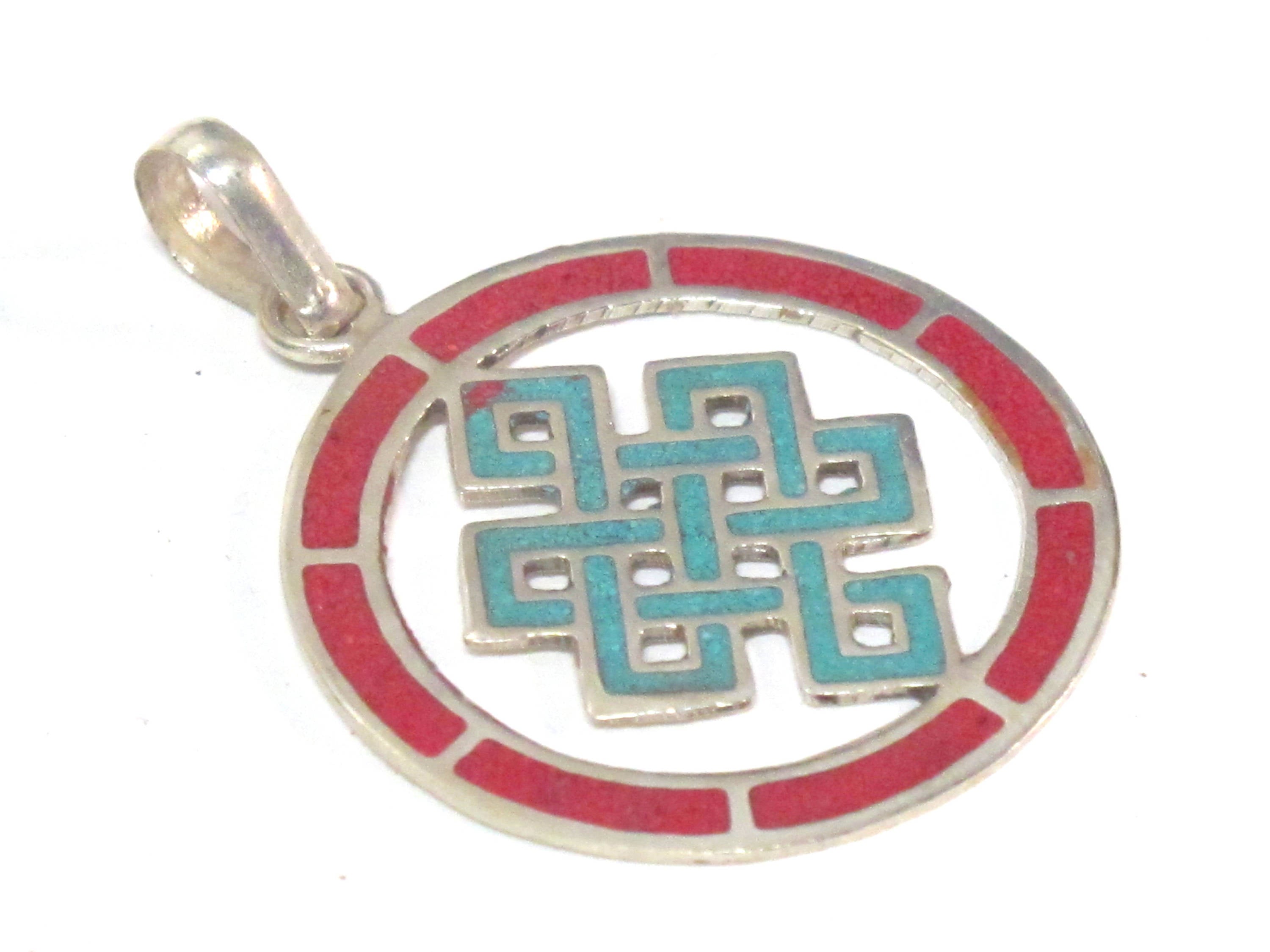 1 Pendant - Round thin disc shape Tibetan infinity Endless knot pendant - PM307C