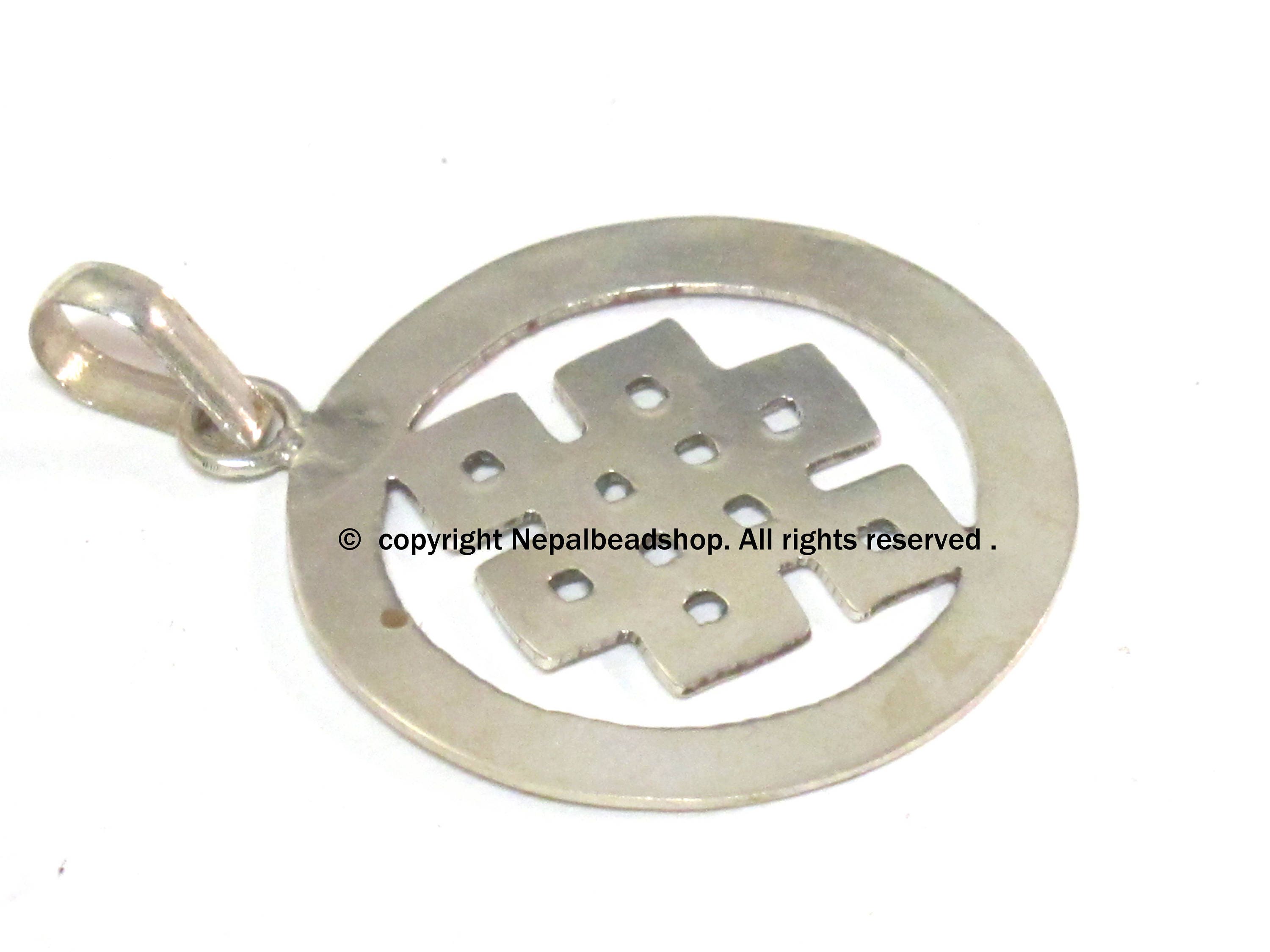 1 Pendant - Round thin disc shape Tibetan infinity Endless knot pendant - PM307C