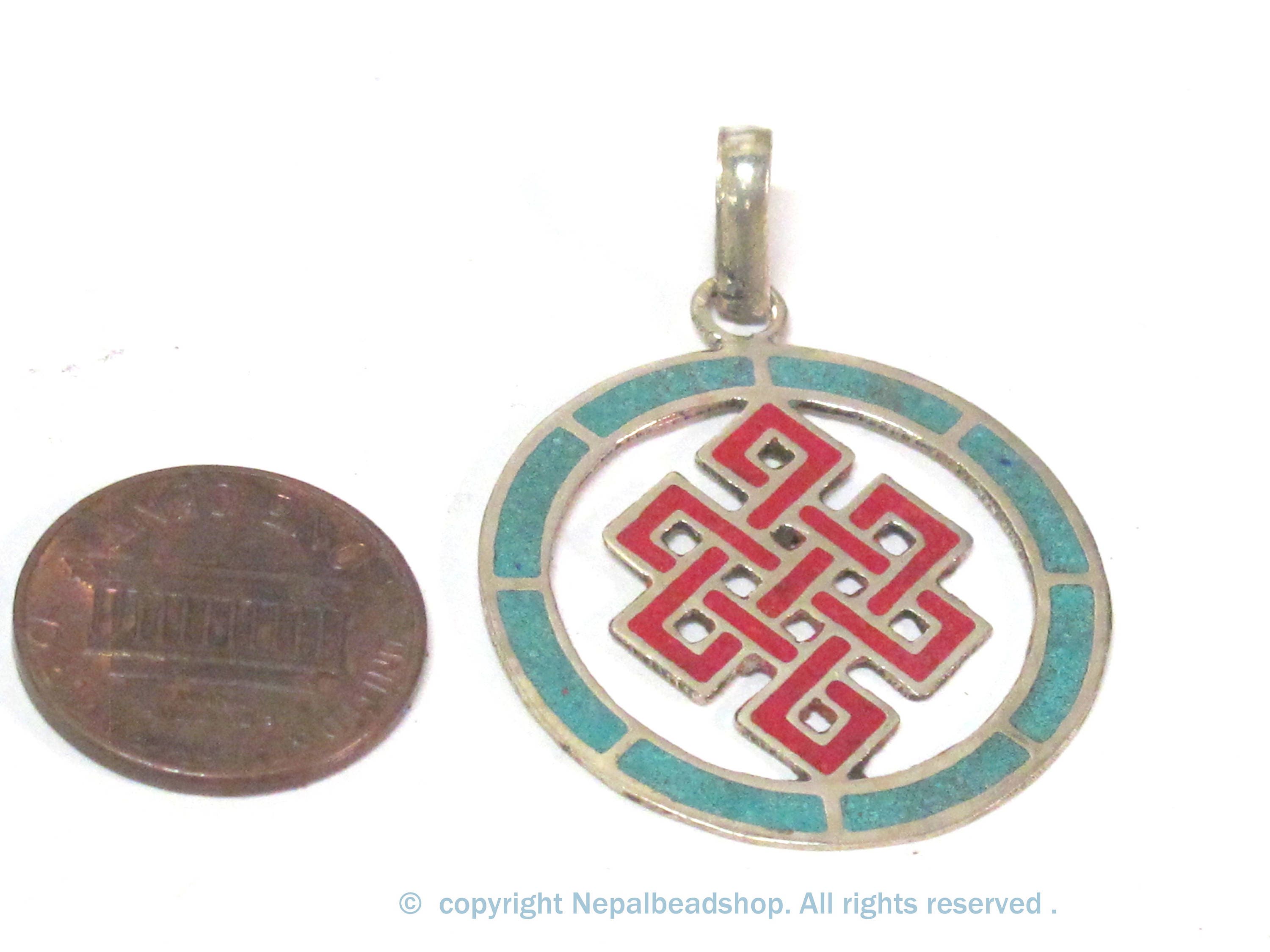 1 Pendant - Round thin disc shape Tibetan infinity Endless knot pendant - PM307D