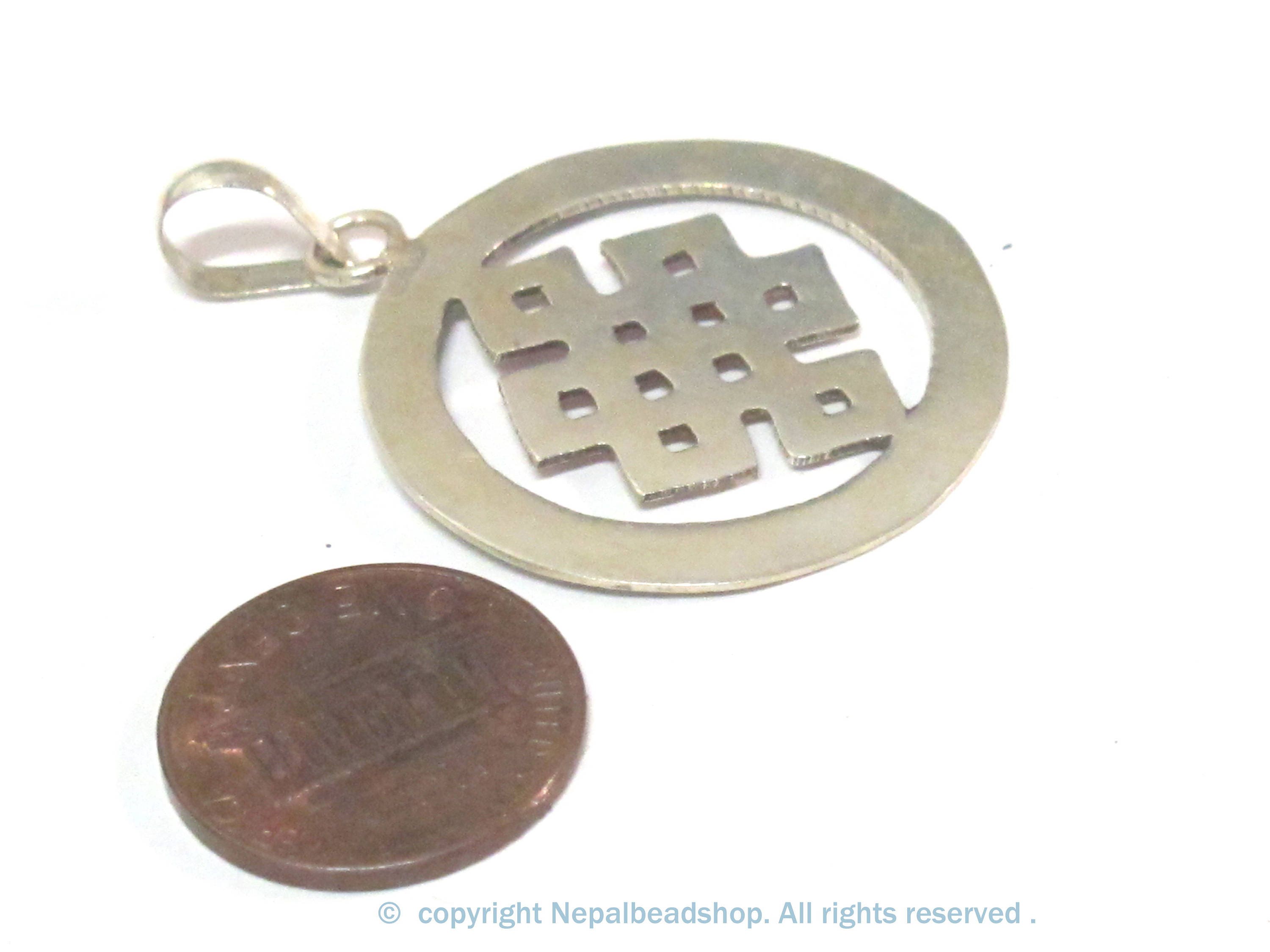 1 Pendant - Round thin disc shape Tibetan infinity Endless knot pendant - PM307E